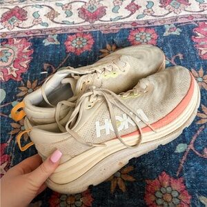 Hoka Women's Tan and Coral Athletic Shoes